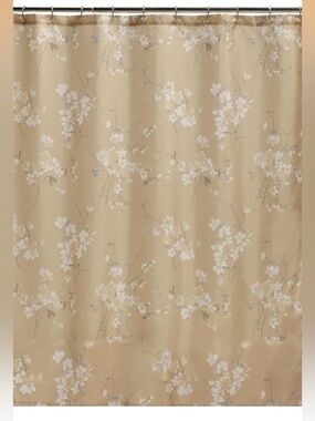 Silk Flowers Shower Curtain, Beige- & Tan NWT